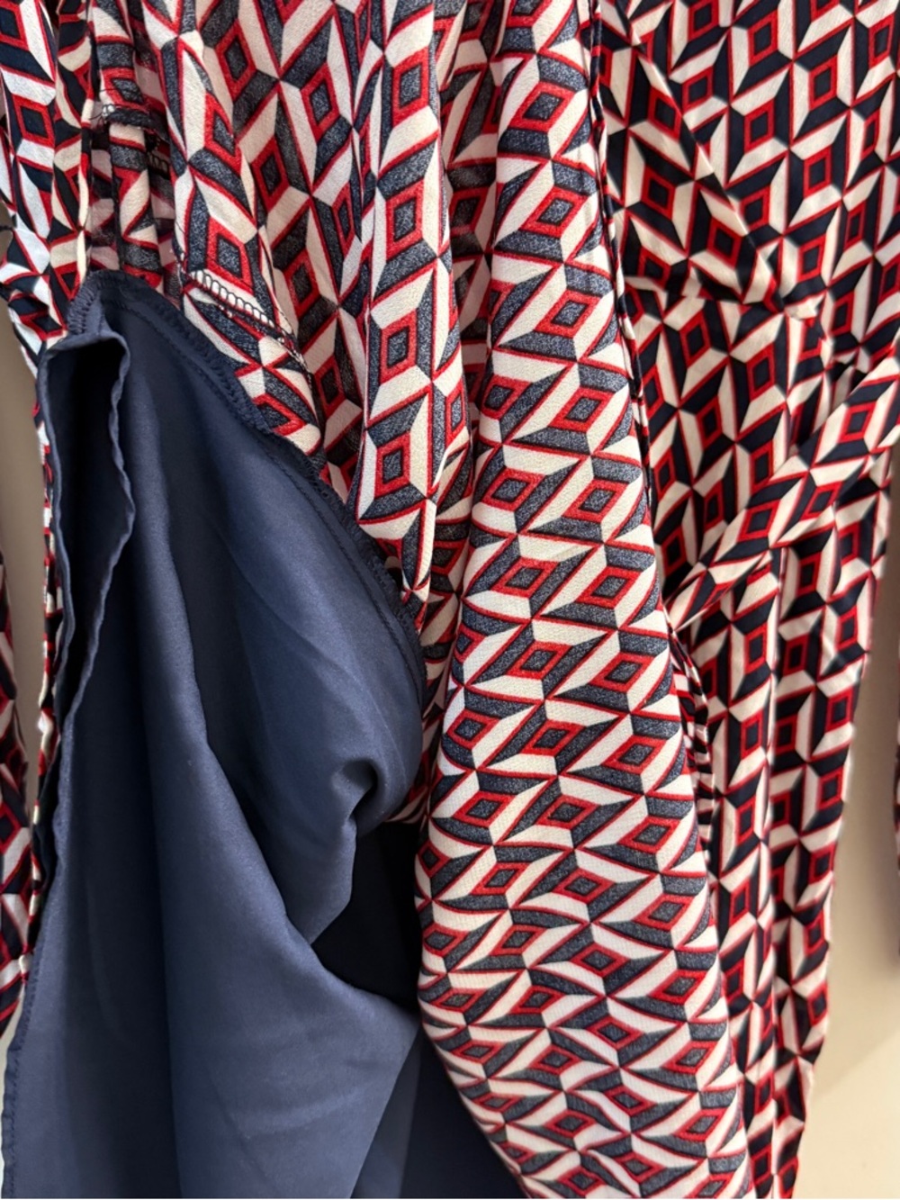 Banana Republic NWT Faux Wrap Midi Dress Size 12 Geometric Red Navy White Lined - Picture 3 of 14